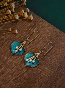 情人节仿珍珠装饰花朵耳坠 - 彩色 - 查看 3