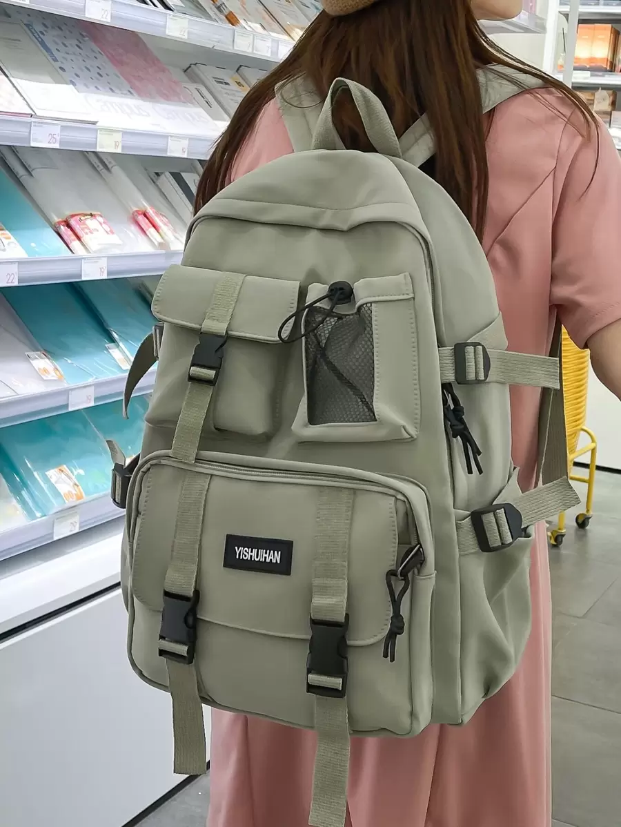 Letter Patch & Release Buckle Decor Functional Backpack | SHEIN USA