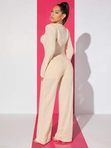 SHEIN SXY Button Front Top & Flare Leg Trousers - Apricot - View 2