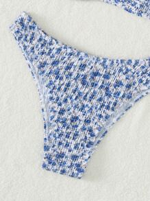 SHEIN X Sofía Suescun SHEIN Swim 夏季海灘小花卉印花露背束繩領比基尼套裝 - 彩色 - 查看 5