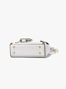 可爱字母细节手提包，简约双手柄钱包，拉链单肩包，可调节肩带，母亲节礼物，适合妈妈复古，休闲纯色便携，大容量，适合女性、新秀和白领工作者，适合女性礼品包，适合办公室、工作、商务、通勤 - 白色 - 查看 4