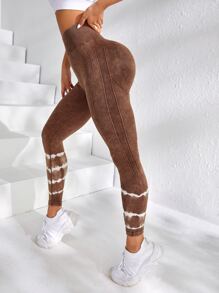Yoga Trendy Denim mùa giặt Nhuộm buộc Xà cạp yoga Scrunch Butt Kiểm soát bụng Điền kinh Quần tất - màu nâu - Xem 3