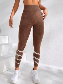 Yoga Trendy Denim mùa giặt Nhuộm buộc Xà cạp yoga Scrunch Butt Kiểm soát bụng Điền kinh Quần tất - màu nâu - Xem 4