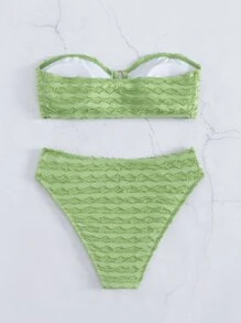 Ring Linked Bandeau Summer Beach Bikini Set - Lime Green - View 6