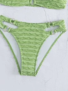 Ring Linked Bandeau Summer Beach Bikini Set - Lime Green - View 7