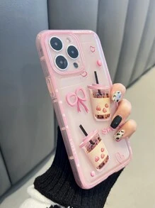 Pink Milk Tea Pattern Clear Phone Case Compatible With Iphone 11,IPhone 13,IPhone 14 Pro Max - Multicolor - View 2