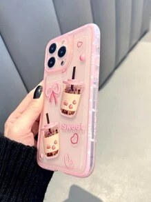 Pink Milk Tea Pattern Clear Phone Case Compatible With Iphone 11,IPhone 13,IPhone 14 Pro Max - Multicolor - View 3