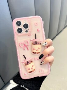 Pink Milk Tea Pattern Clear Phone Case Compatible With Iphone 11,IPhone 13,IPhone 14 Pro Max - Multicolor - View 4