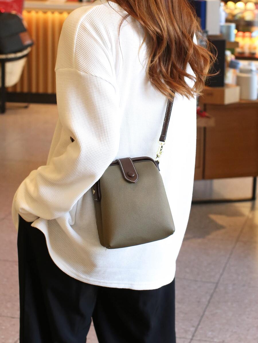 迷你彩色夾包,休閒多用途輕便奢華風格斜挎水桶包適用於手機 - 軍綠色 - 查看 1