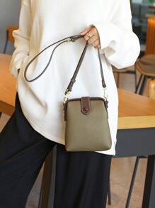 迷你彩色夾包,休閒多用途輕便奢華風格斜挎水桶包適用於手機 - 軍綠色 - 查看 2