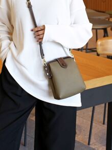 迷你彩色夾包,休閒多用途輕便奢華風格斜挎水桶包適用於手機 - 軍綠色 - 查看 4