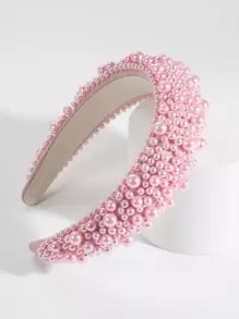 1pc Pink Color Faux Pearl Decor Wide Headband Hair Accessories For Daily Use Elegant Hair Accessories,Pink Accessories,Hairband,Hair Hoop Headbands Head Accessories - Pink - View 3