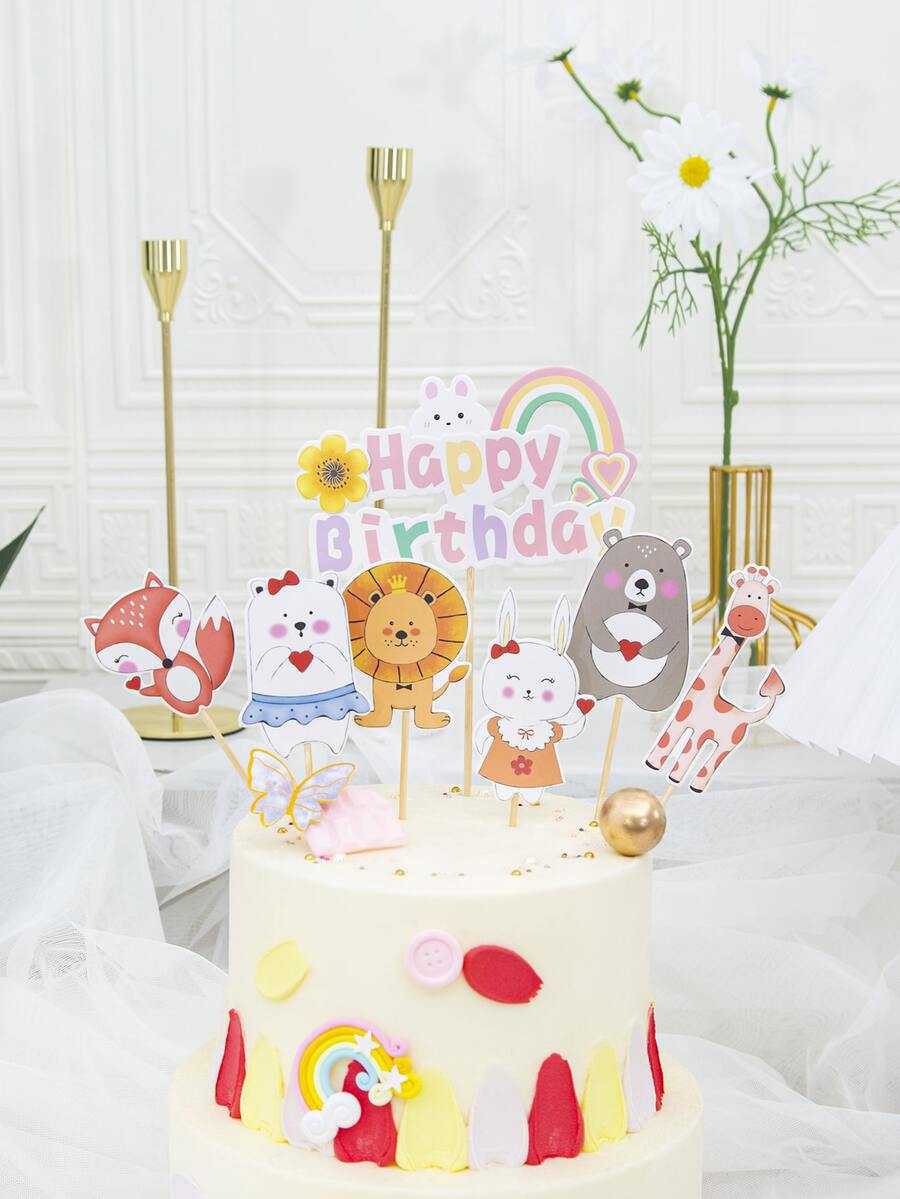 7 piezas Decoración de pastel con diseño de animal de dibujos animados