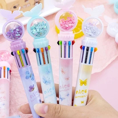 1支圓珠筆，按動蝴蝶頭開關顏色0.5毫米筆芯書寫流暢，可愛少女心圓珠筆