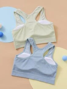 Girls 2pcs Letter & Cartoon Graphic Wireless Bralet - Multicolor - View 2