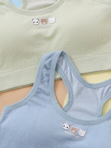 Girls 2pcs Letter & Cartoon Graphic Wireless Bralet - Multicolor - View 3
