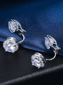 1對簇鑽閃亮耳環，簡約優雅風格；夾式設計適合沒有穿耳的女性（銅夾） - 白色 - 查看 6