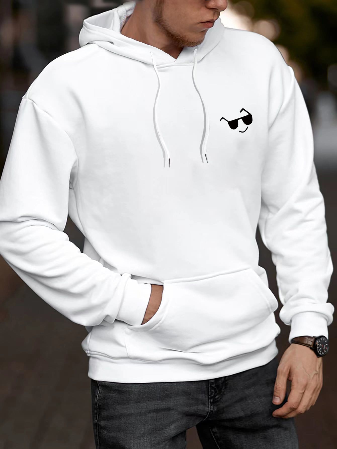 Manfinity Men Cartoon Graphic Kangaroo Pocket Drawstring Hoodie - White - View 1