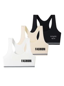 SHEIN Girls 3pcs Letter Graphic Bralet - Multicolor - View 1
