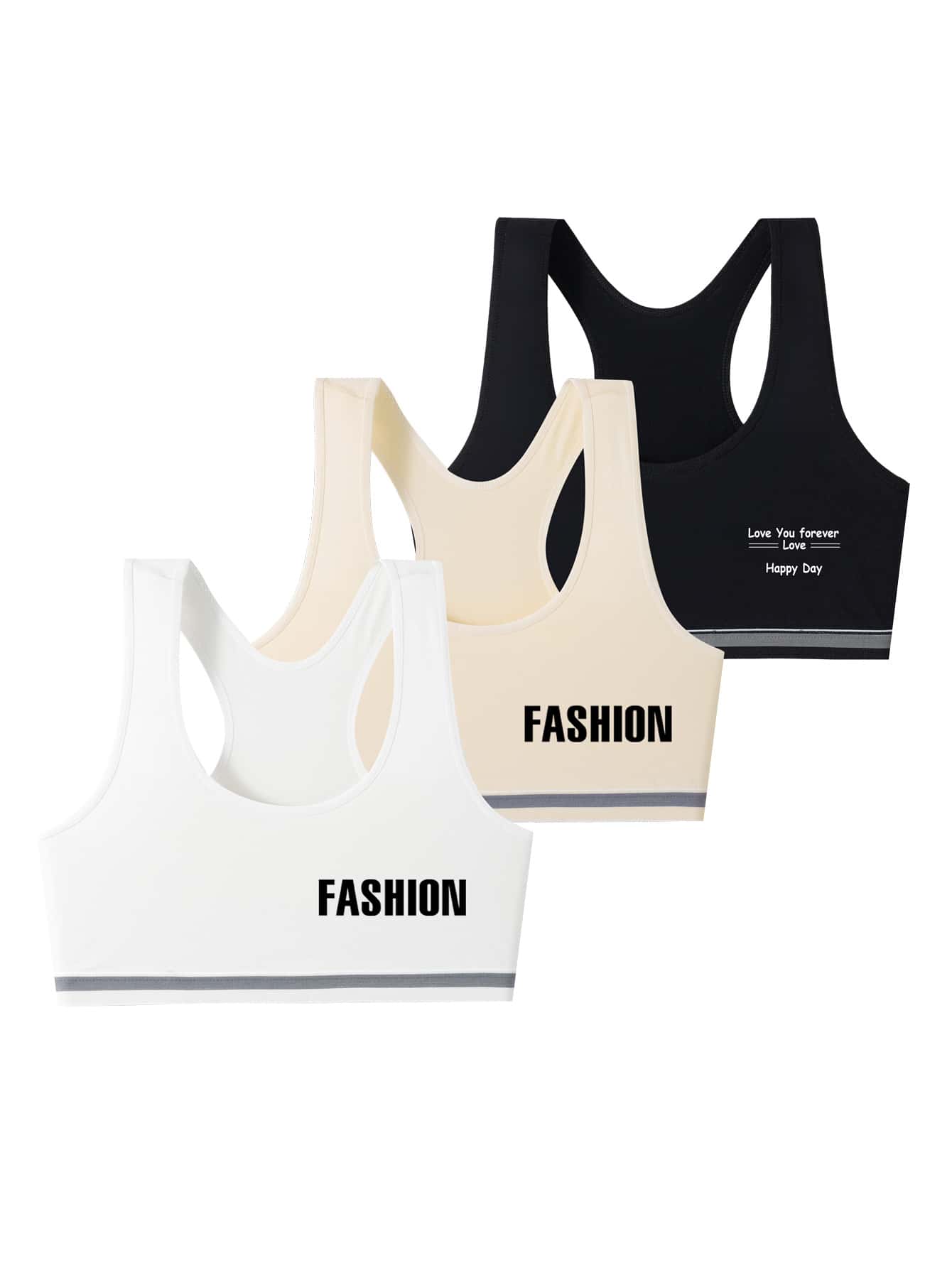 SHEIN Girls 3pcs Letter Graphic Bralet - Multicolor - View 1