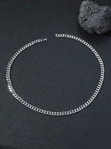 時尚流行男士簡約鍊式項鍊不銹鋼珠寶禮物和時尚外觀 - 銀色 - 查看 3