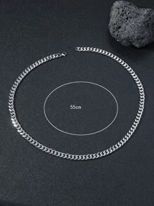 時尚流行男士簡約鍊式項鍊不銹鋼珠寶禮物和時尚外觀 - 銀色 - 查看 4