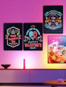 3入組情人節標語和愛心圖案無框畫 - 彩色 - 查看 2