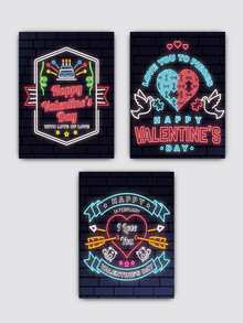 3入組情人節標語和愛心圖案無框畫 - 彩色 - 查看 5