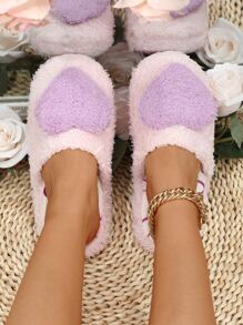 Heart Decor Fuzzy Novelty Slippers - Multicolor - View 1