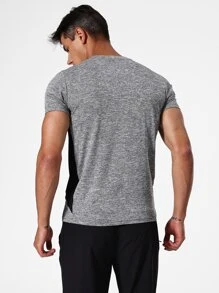 Men Contrast Panel Space Dye Sports Tee - Grey - View 2