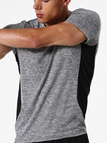 Men Contrast Panel Space Dye Sports Tee - Grey - View 3