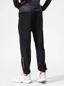 Men Letter Graphic Drawstring Waist Sports Trousers - Black - View 2