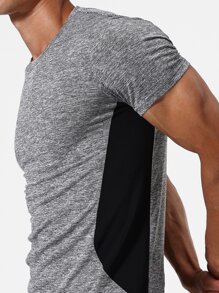 Men Contrast Panel Space Dye Sports Tee - Grey - View 4