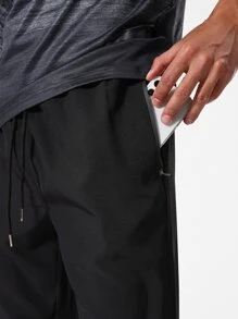 Men Letter Graphic Drawstring Waist Sports Trousers - Black - View 7