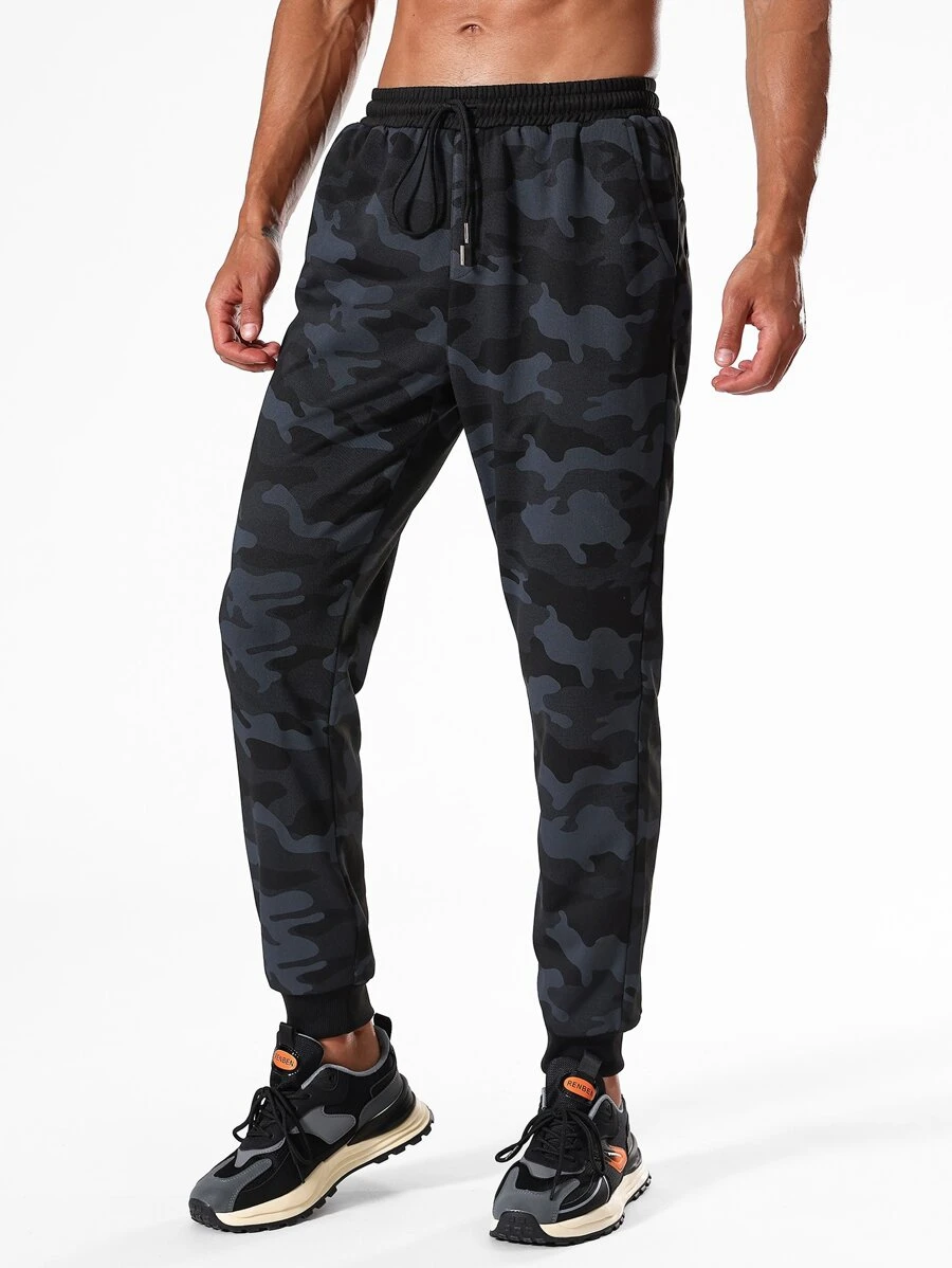 Men Camo Print Drawstring Waist Slant Pocket Sports Trousers - Multicolor - View 1