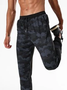 Men Camo Print Drawstring Waist Slant Pocket Sports Trousers - Multicolor - View 3
