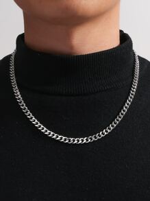 Fashionable and Popular Men Minimalist Chain Necklace Stainless Steel for Jewelry Gift and for a Stylish Look - Silver - View 1