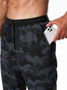 Men Camo Print Drawstring Waist Slant Pocket Sports Trousers - Multicolor - View 5