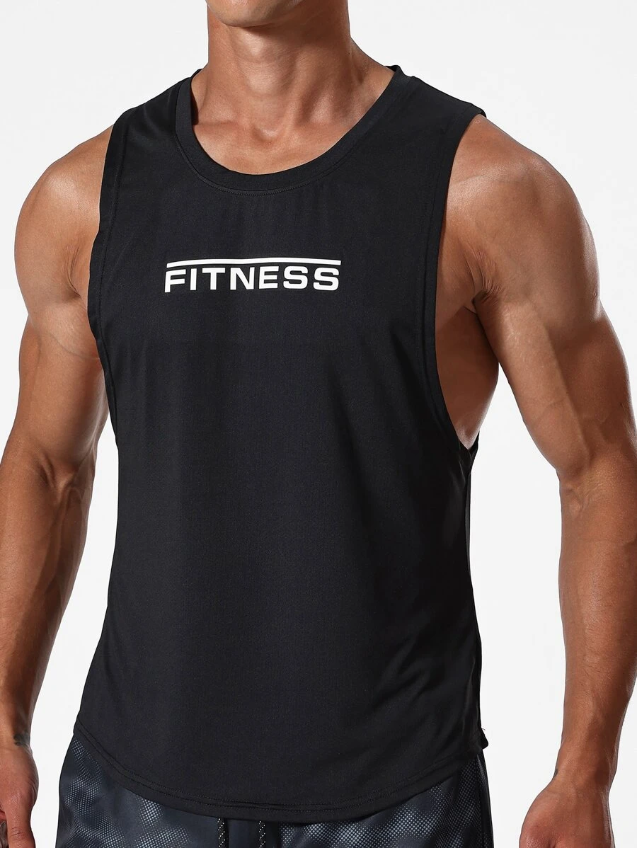 Manfinity Running Men Letter Graphic Sports Tank Top Workout Tops - Black - View 1