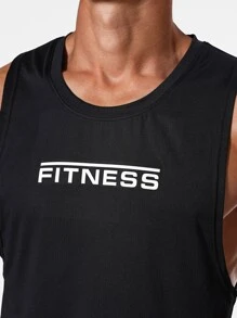 Manfinity Running Men Letter Graphic Sports Tank Top Workout Tops - Black - View 3