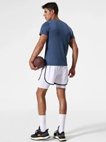 Manfinity Sport Corelite Men Letter Graphic Sports Tee Workout Tops - Navy Blue - View 2