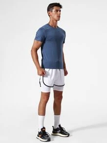 Manfinity Sport Corelite Men Letter Graphic Sports Tee Workout Tops - Navy Blue - View 4