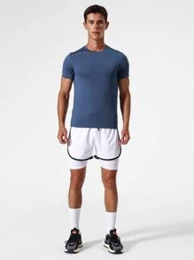 Manfinity Sport Corelite Men Letter Graphic Sports Tee Workout Tops - Navy Blue - View 5