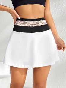 拼接漁網腰運動裙褲帶手機袋