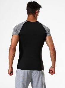 Hombres Camiseta deportiva con estampado de letra de manga raglán - Negro - Ver 2