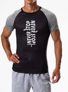Hombres Camiseta deportiva con estampado de letra de manga raglán - Negro - Ver 4