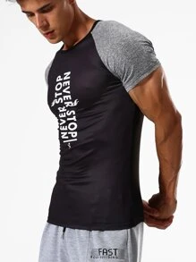 Hombres Camiseta deportiva con estampado de letra de manga raglán - Negro - Ver 5