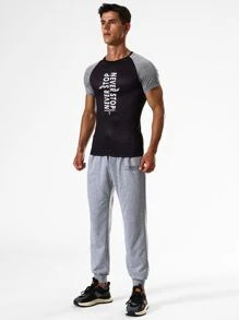 Hombres Camiseta deportiva con estampado de letra de manga raglán - Negro - Ver 6