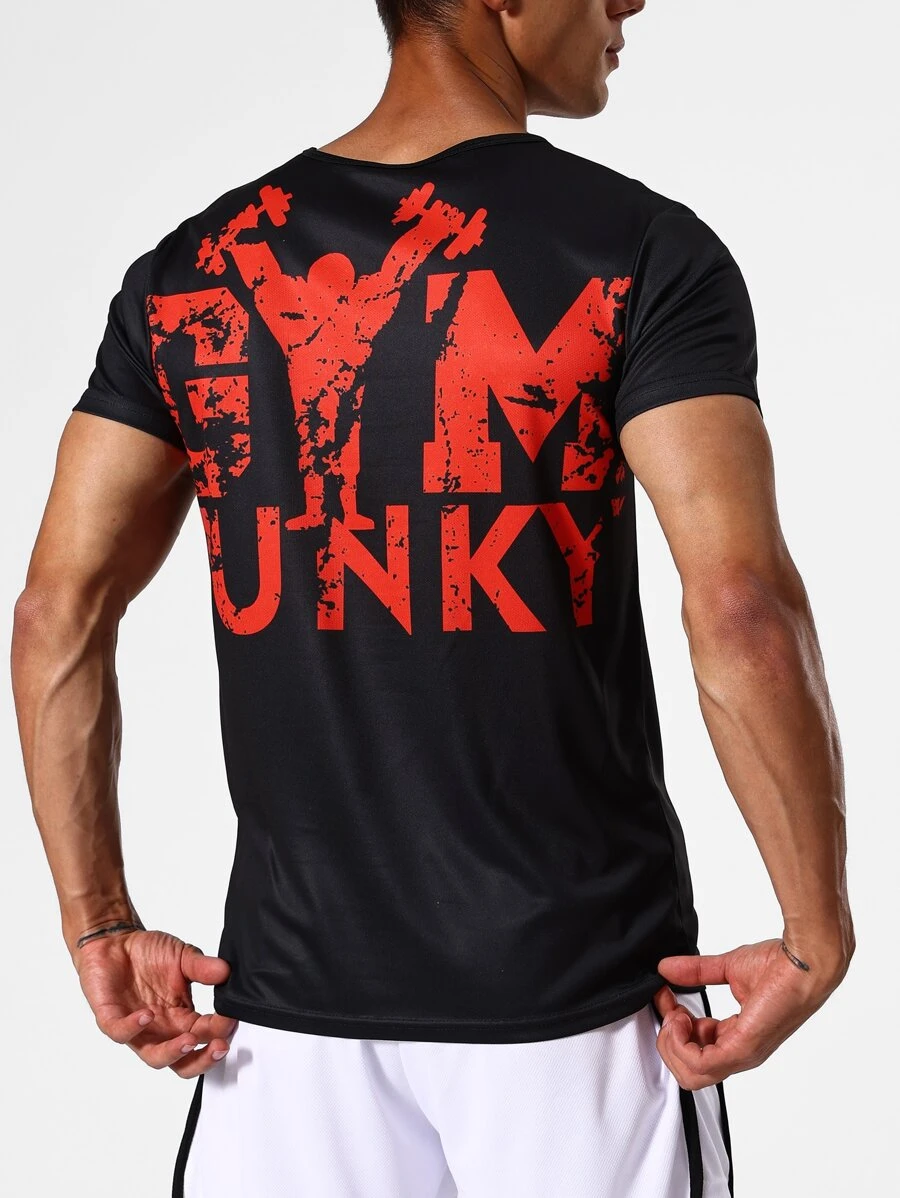 Manfinity Running Men Letter Graphic Sports Tee - Black - View 1