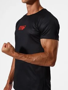 Manfinity Running Men Letter Graphic Sports Tee - Black - View 2